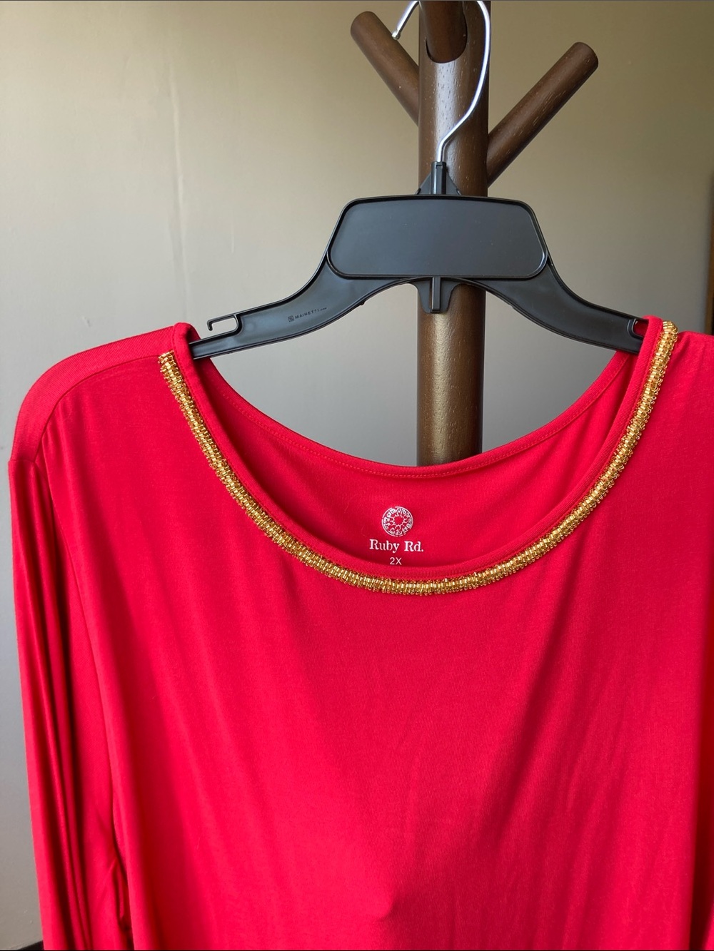 Ruby Rd red top gold beaded embellished neckline 2X - Picture 13 of 17